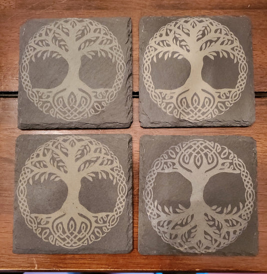 Set of 4 - Custom Engraved Slate Coaster Set